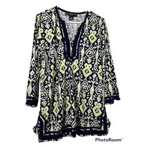 PECK‎ & PECK Woman's L V-Neck Trimmed Tunic Blouse Top Shirt